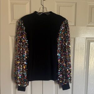 Vici Black Knit Top with Sequin Accents